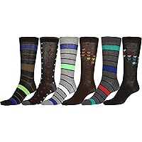 Sakkas Men's Crew High Patterned Colorful Design Dress Socks Asst Value 6-Pack