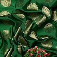 Luxury Banarasi Brocade Silk Fabric, Zari Work Silk Satin Fabric for Dresses, Tops, Blouses, Skirts, Scarves, Table Runners, Curtains,(Multi-Color) (Green, 3 Yard)