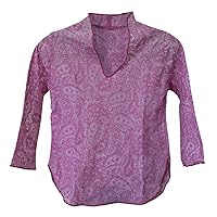 Boy Girl Unisex Cotton Shirt Summer Top V Neck 3/4 Sleeve Paisley
