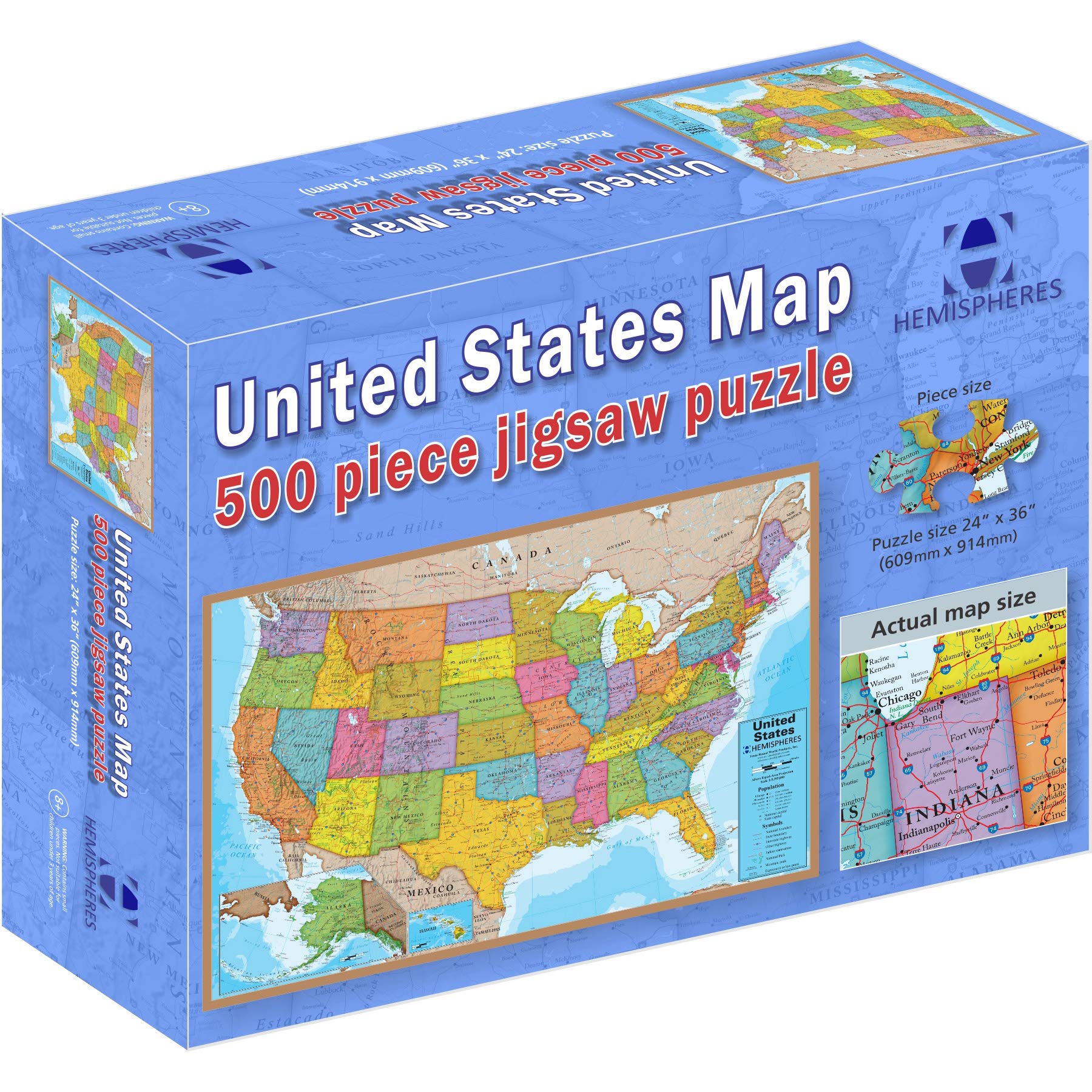 Waypoint Geographic USA Map 500-Piece Jigsaw Puzzle, Puzzles for Kids, Jigsaw Puzzles for Endless Fun, Educational Puzzles for Personalized Gifts, 24″ x 36”