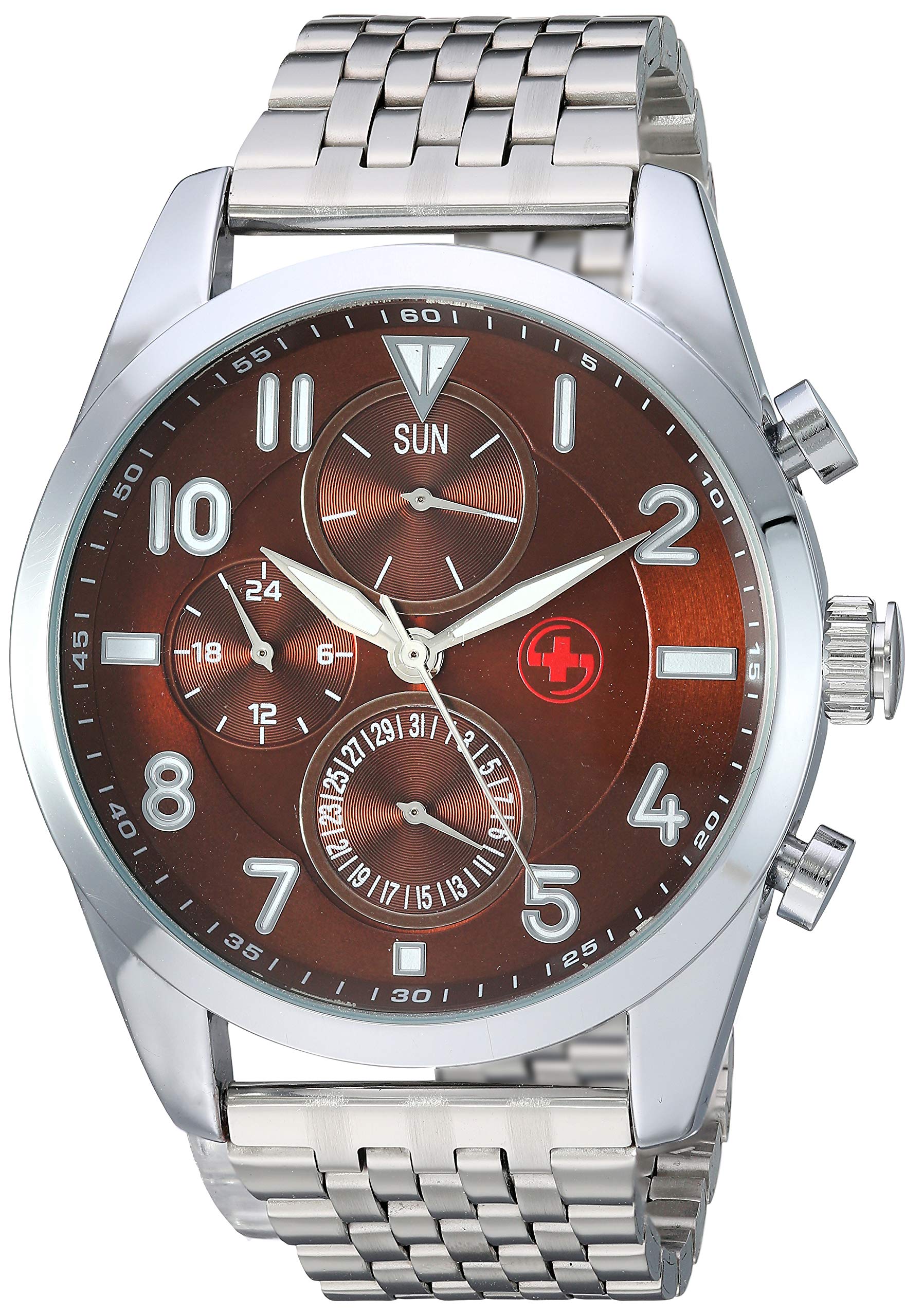 SWISSTEK Red Men's Watch with Stainless Steel Bracelet