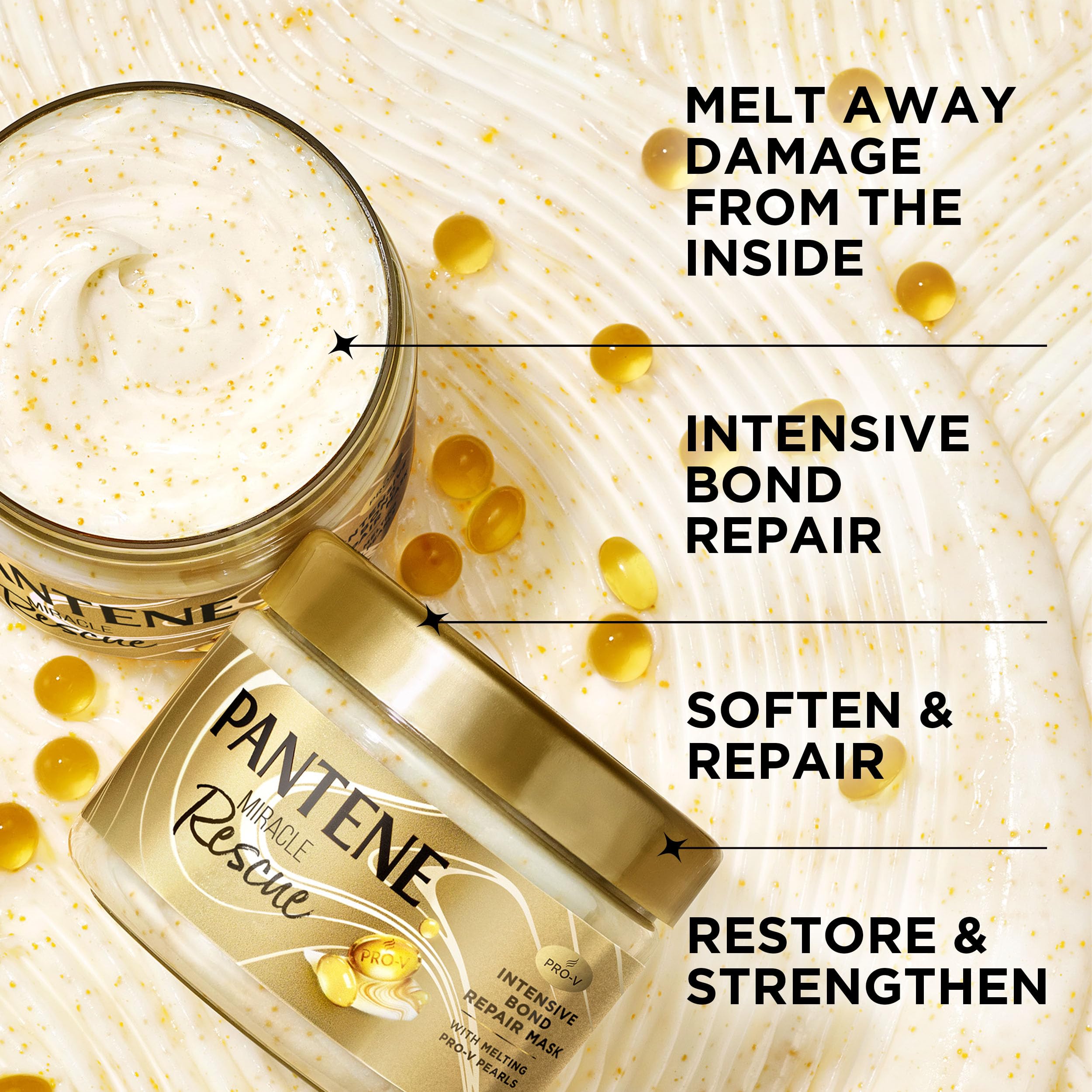 Pantene Miracle Rescue Hair Mask, Intensive Bond Repair with Melting Pro-V Pearls, Melts Away Damage, Builds Bonds, Strengthens Against Damage, Deep Conditioning for Dry Damaged Hair, 10.1 fl oz