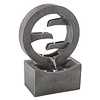 Pure Garden 50-LG1218 Round Cascade Fountain-4 Tier Polyresin Waterfall with LED Lights-Outdoor Decorative Water Feature-18.5” Tall-Contemporary Design, Gray