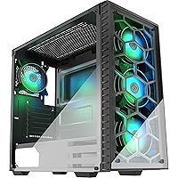 MUSETEX ATX Mid Tower Gaming Computer Case 6 RGB LED Fans 2 Translucent Tempered Glass Panels USB 3.0 Port,Cable Management/Airflow, Gaming Style Case (903N4(4PCS RGB Fans))