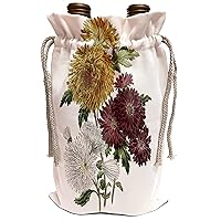 3dRose BLN Vintage Flower Collection - Chrysanthemum Flowers in White, Rust and Red - Wine Bag (wbg_153466_1)