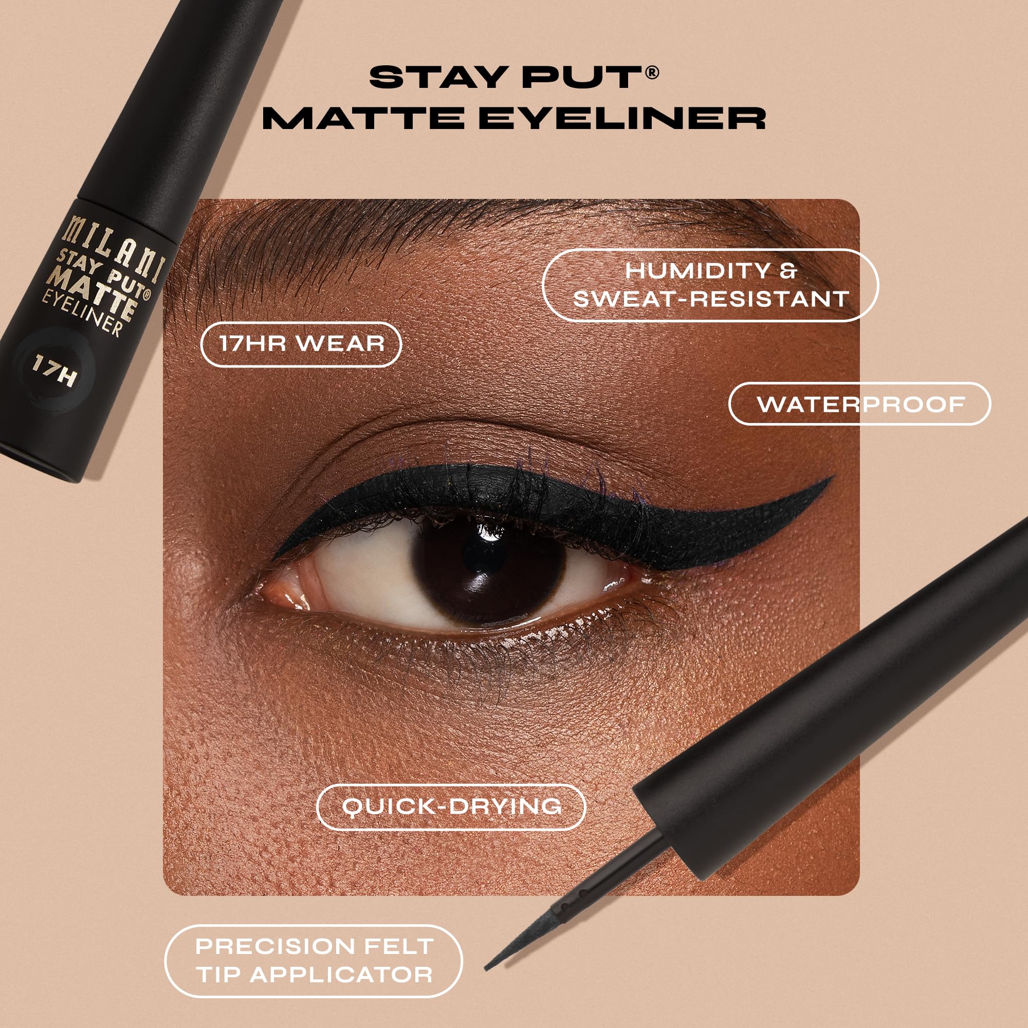 Milani Stay Put Matte Liquid Eyeliner - Waterproof Liquid Eyeliner Pen, Long Lasting & Smudgeproof Makeup Pen Black