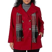 LONDON FOG Women's Plus-Size Double Breasted Peacoat with Scarf