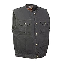 Biker's Edge Men's Denim Collarless Club Style Vest (Black, XXX-Large)
