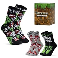 Minecraft Boys Crew Socks - Soft, Breathable Youth Socks Pack of 3 or 5 - Gamer Gifts