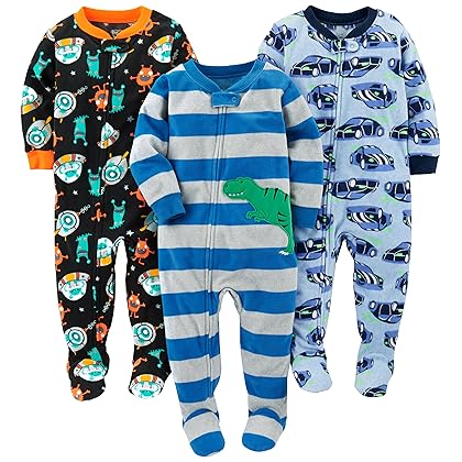 Simple Joys by Carter's Toddlers and Baby Boys' Loose-Fit Flame Resistant Fleece Footed Pajamas, Pack of 3