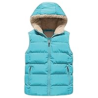 Pursky Girl's and Boy's Hooded Warm Puffer Vest Outerwear Soft Flannel Lined Insulation Waistcoat