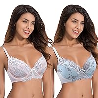 Curve Muse Semi-Sheer Balconette Underwire Lace Bra and Scalloped Hems (2 or 3 Pack)