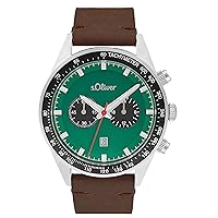 s.Oliver Armbanduhr Herren Chronograph Analog, mit Leder Armband, 5 bar Wasserdicht, Kommt in Uhren Geschenk Box