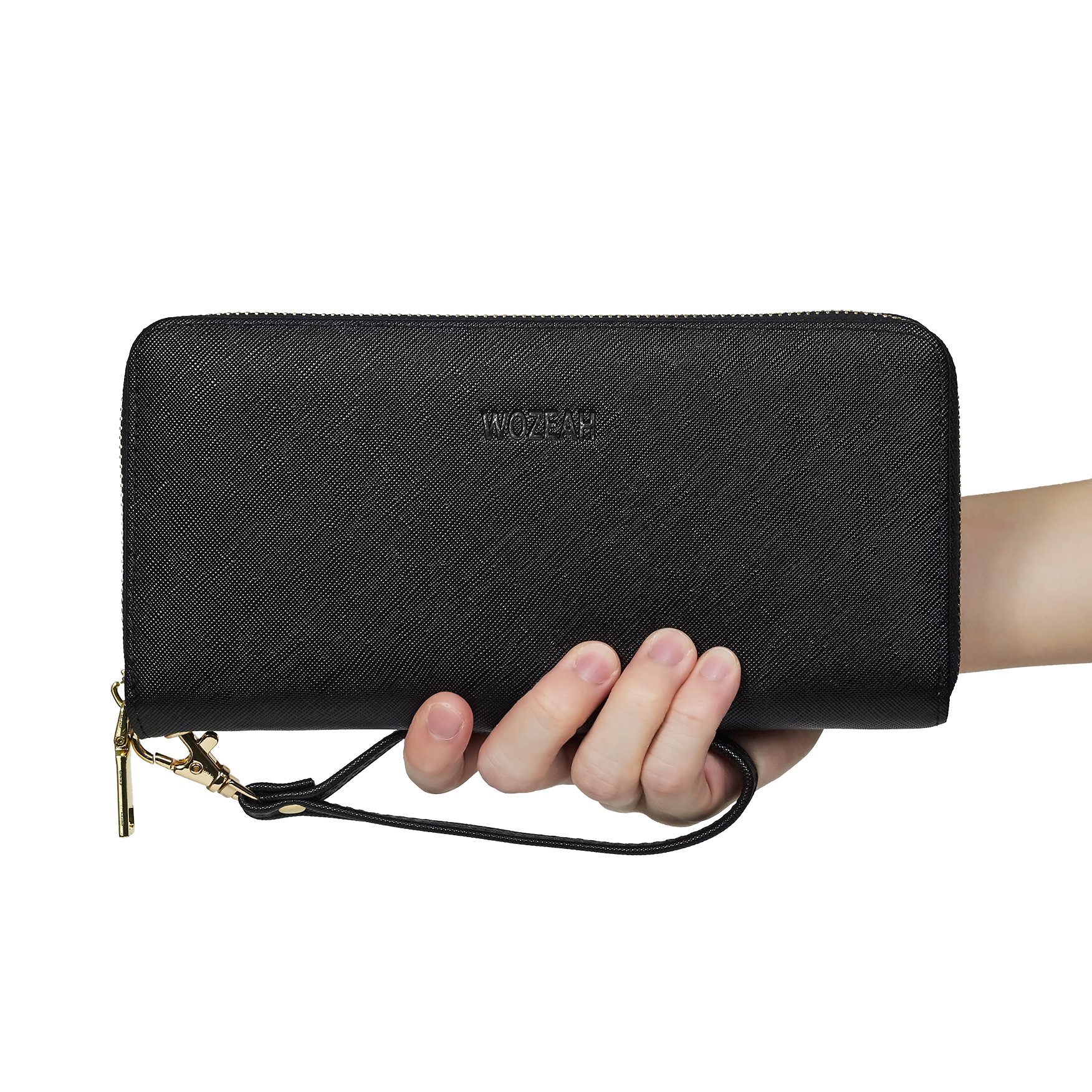 WOZEAH Women's RFID Blocking PU Leather Zip Around Wallet Clutch Large Travel Purse