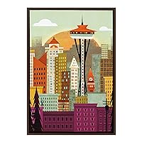 Sylvie Seattle Skyline Framed Canvas Wall Art by Amber Leaders, 23x33 Walnut, Beautiful City Skyline Wall Decor