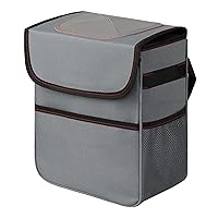 2 Gallon Car Trash Can Lid and Storage Pockets, Leak-Proof Collapsible and Portable Organizer, Multipurpose Garbage Bin with Adjustable Straps, Grey