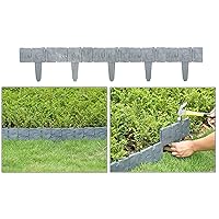 Gardenised Cobbled Stone Style Outdoor Lawn Edging Gate 10pk Interlocking Stakes, Gray
