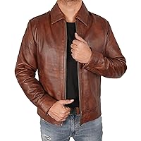 Lambskin Leather Biker Jacket men - Distressed Black Classic Shirt Collar Vintage Brown leather Jackets For Man