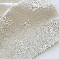 CraftDesignL Floral Cotton Embroidered Fabric,Japanese Fabric,Embroidered Fabric,Quilting Fabric,Designer Fabric,Fabric by Yard,Linen Cotton Fabric (Beige)