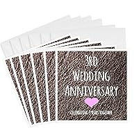 3dRose 3rd - Leather celebrating 3 years together third anniversaries- Greeting Cards, 6 x 6 inches, set of 6 (gc_154430_1)