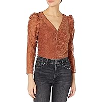 ASTR the label Women's Spot Me Semi Sheer V-Neck Long Sleeve Ruched Top