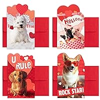 Hallmark Mini Valentines Day Cards and Stickers for Kids School, Dogs (32 Classroom Valentines with Envelopes)