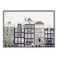 Kate and Laurel Sylvie Townhouses Framed Canvas Wall Art by Caroline Mint, 23x33 Gray, Beautiful Urban Wall Decor