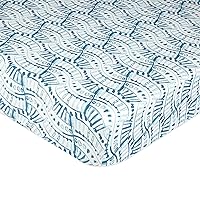 Crane Baby Soft Cotton Crib Mattress Sheet, Fitted Sheet for Cribs and Toddler Beds, Indigo Blue, 28”w x 52”h x 9”d