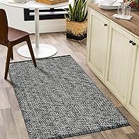 LEEVAN Washable Kitchen Rugs 3x5, Black/Cream Bedroom Rug Cotton Woven Entryway Rug, Modern Braided Outdoor Rug, Farmhouse Living Room Rug Reversible Laundry Room Rug, Hand-Woven Front Porch Decor