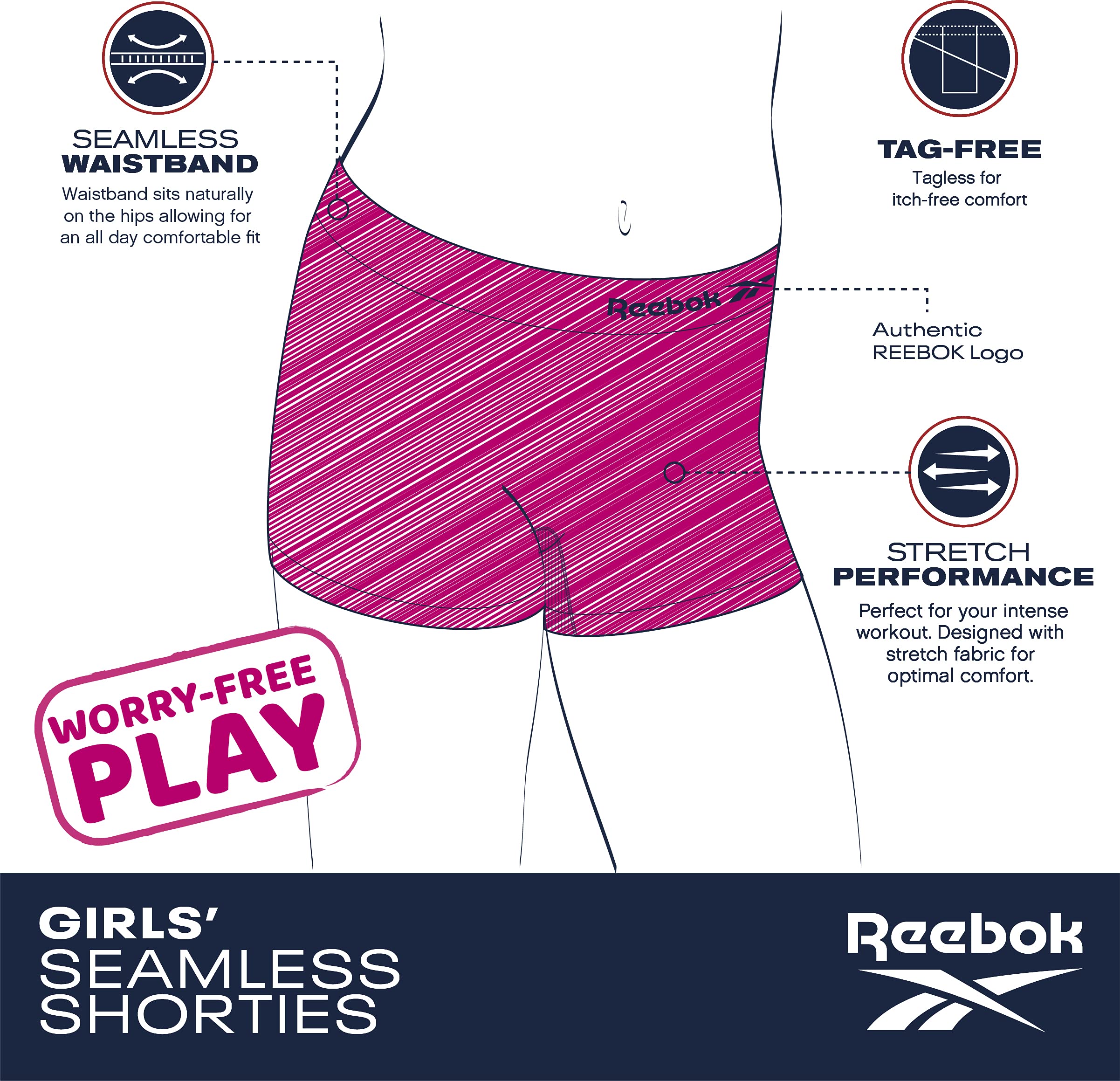 Reebok Girls’ Underwear – Seamless Cartwheel Shorties (4 Pack)