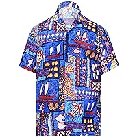 LA LEELA Men's Hawaiian Shirts Short Sleeve Button Down Shirt Floral Shirt Men Summer Beach Casual Vacation Tropical Shirts for Men Funny 4XL Hawaii Theme, Blue