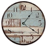 Rustic Wood Baby Octopus Cartoon Silent Non Ticking Round Battery Operated Handmade Hanging Large 10 Inch Wall Clock for Bedroom Office Cottage Decoration