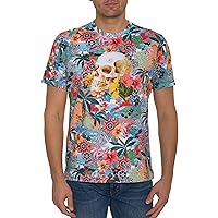 Robert Graham Men Tropical Skull Short Sleeve Knit Graphic T Shirt, Multi, X-Large