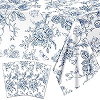 Wiooffen 3Pcs Blue Floral Plastic Tablecloth Vintage Rectangle Table Cover Blue White Porcelain Table Cloth Disposable Spring Flower Table Decor for Wedding Birthday Farmhouse Picnic Dinning108 x 54in