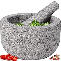 Heavy Duty Extra Large Mortar and Pestle Set, Hand Carved from Natural Granite, Make Fresh Guacamole, Salsa, Pesto, Stone Grinder Bowl, Herb Crusher, Spice Grinder, 4 Cup, Grey