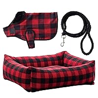 HonestBaby Pet 3 Piece Set Square Bed, Tweed Coat, Twisted Cotton 6 Ft Leash