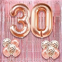 KatchOn, Big Rose Gold 30th Birthday Balloons With Iridescent Rose Gold Fringe Curtain - 40 Inch, Pack of 13 | 30th Birthday Decorations for Women, 30 Balloon Numbers | Rose Gold Party Decorations