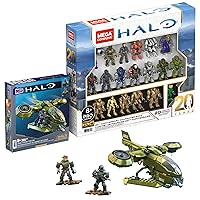Bundle of MEGA Halo Action Figures Toy Building Set, 20Th Anniversary Pack With 352 Pieces + MEGA Halo Toys Vehicle Building Set, UNSC Hornet Recon Aircraft with 291 Pieces