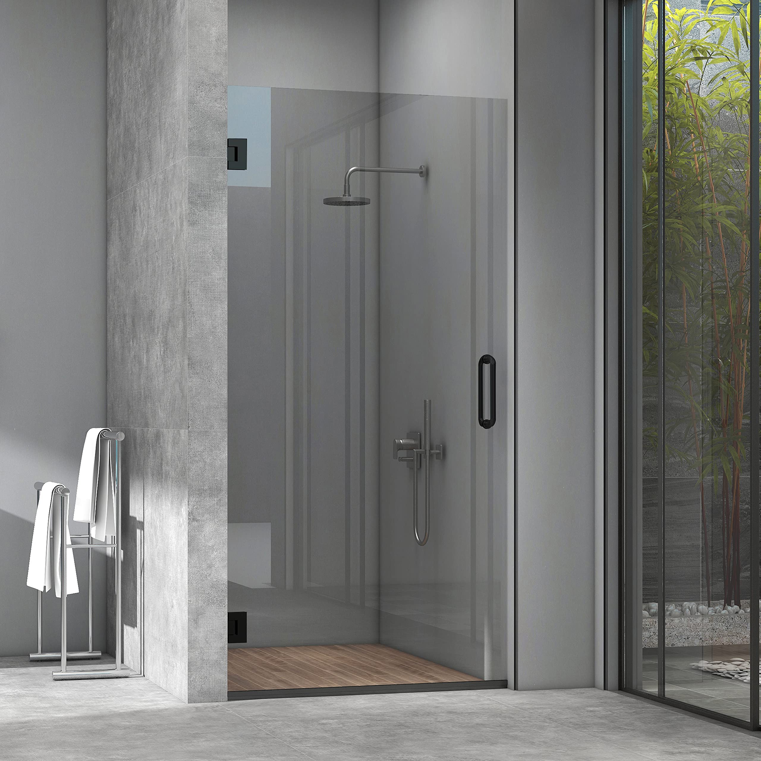 Frameless Corner Swing Single Hinged Glass Shower Door Ravello Series with Matte Black Finish 28