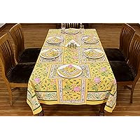 Cotton Linen Floral Tablecloth Decorative Dining Table Cloth 72 X 180 Inches, Pink and Yellow