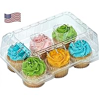 Cupcake Boxes 6 Count [ MADE IN USA ]- Clear Plastic Cupcake Containers with 4