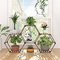 Tikea Plant Stand Indoor Hexagonal Plant Stand for Multiple Plants Indoor Outdoor Large Wooden Plant Shelf Creative DIY 6 Tiered Flowers Stand Rack for Living Room Balcony Patio Window