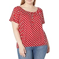 Star Vixen Women's Plus-Size Short/Slit Sleeve Keyhole-tie Peasant Top Bubble Hem