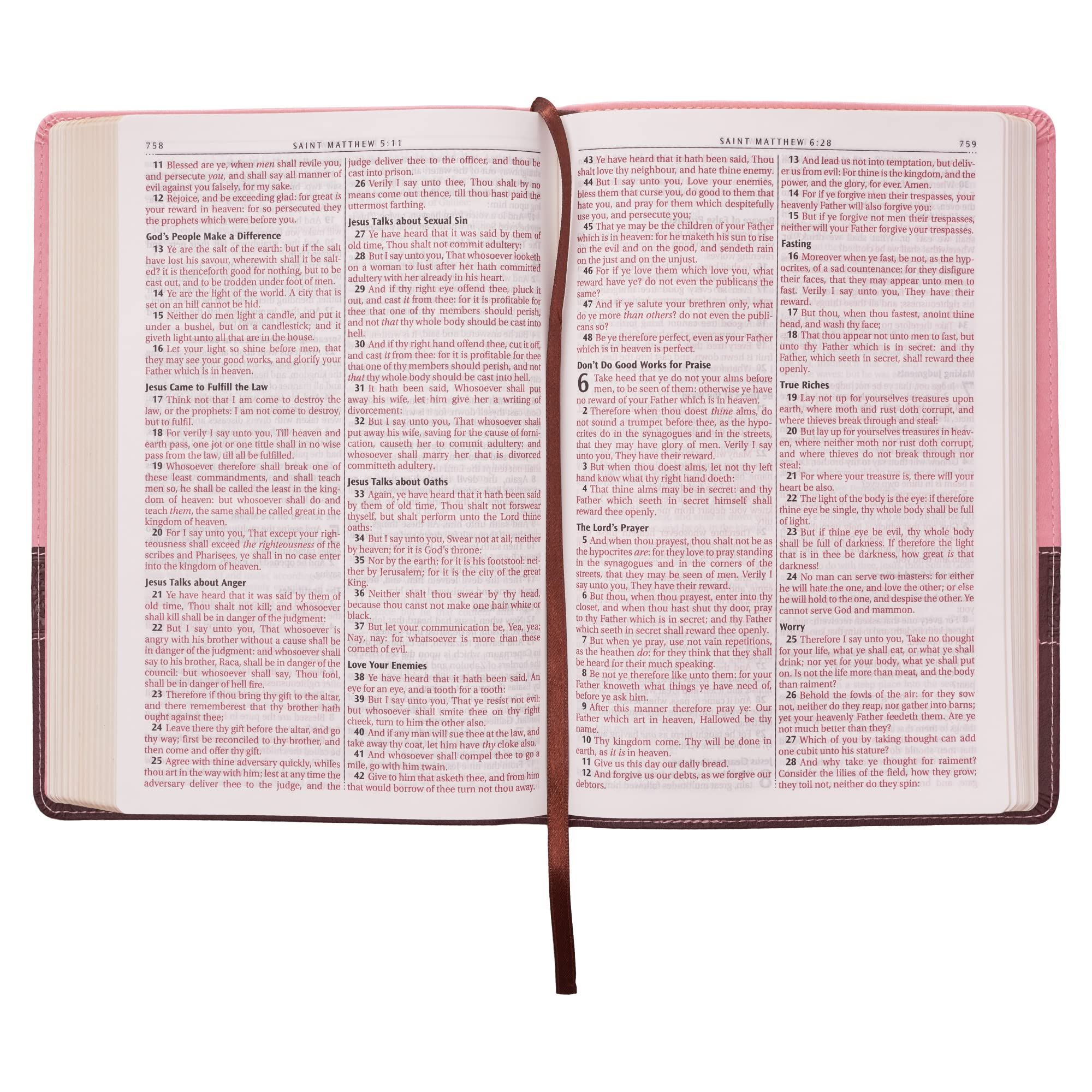 KJV Holy Bible, Thinline Large Print, Pink and Brown Faux Leather w/Ribbon Marker, Red Letter, King James Version