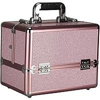 Frescada Makeup Case Professional Nail Travel Organizer Box with Accordion Trays, Pink Krystal, 6 Pound