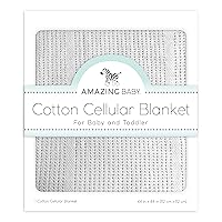 Amazing Baby Cellular Blanket, Premium Cotton Knit, Ultra Soft, Breathable, Cozy Gift for Baby Boys and Girls, Favorite Toddler Blanket, 44 x 44 inches (112 x 112 cm), Soft Sterling