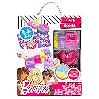 Barbie Make Your Own Bath Bomb Kit by Horizon Group USA, DIY Four Custom Colorful & Sweet-Smelling Bath Bombs, Includes Stencil, Glitter, Molds, Fragrances & More, Pink, Yellow, Teal & Purple