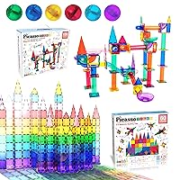 PicassoTiles 150PC Marble Run Race Track + 60PC Magnet Tiles Fun & Creative Playset Bundle: STEAM Learning & Educational Sensory Toy for Preschool & Kindergarten Kids Ages 3+, A Classroom Must Have