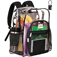SHYLERO Clear Backpack Heavy Duty has TSA Lock, 2-WAY Zipper. PVC Transparent Backpack X-Large - H18''xW14''xD8 - Black