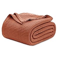 Bedsure 100% Cotton Blankets King Size for Bed - Waffle Weave Blankets for Summer, Lightweight and Breathable Soft Woven Blankets for Spring, Red Orange, 104x90 inches